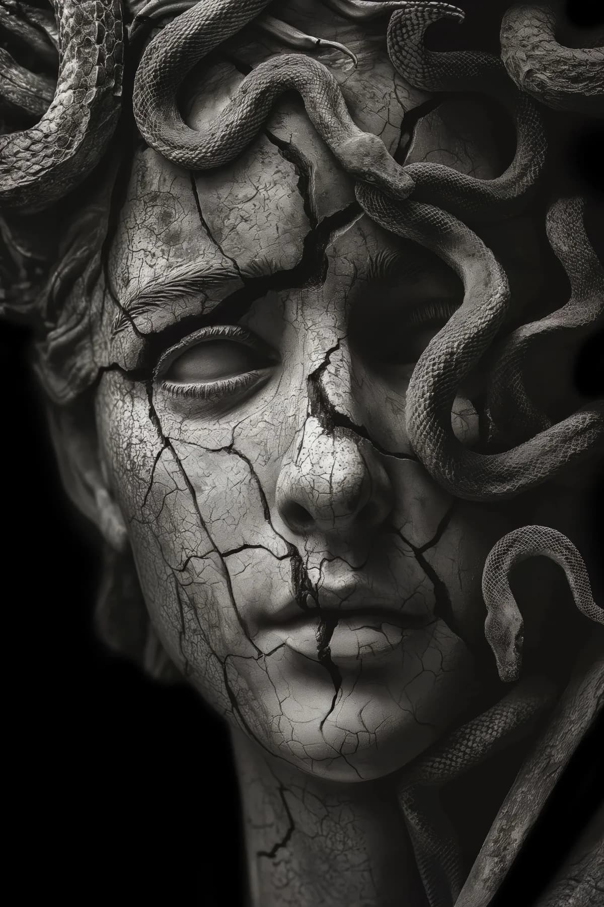 Broken Medusa marble sculpture