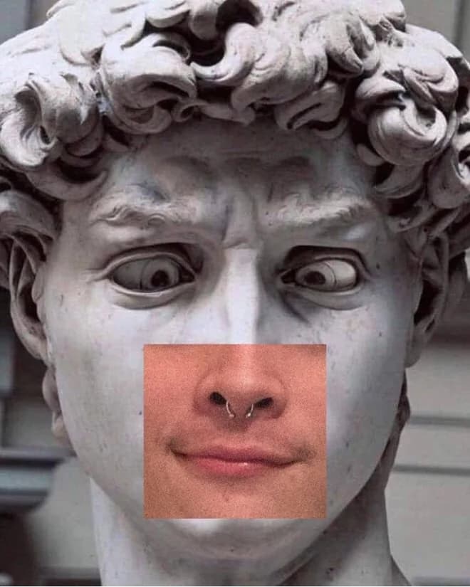 David collage with crossed eyes and nose ring