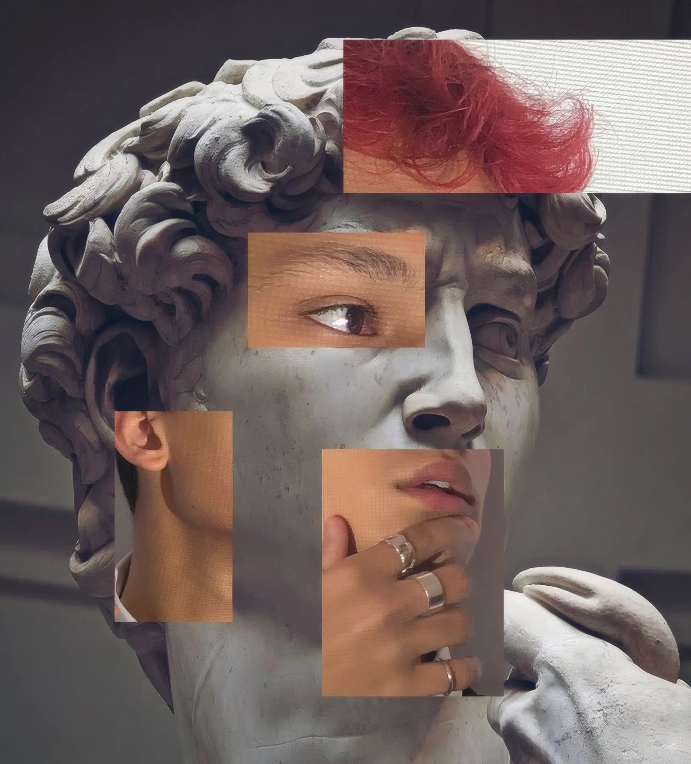 Michelangelo David marble collage background